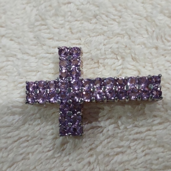 Amethyst Purple Gemstone Cross Pendant Set In Sterling Silver - Picture 3 of 7